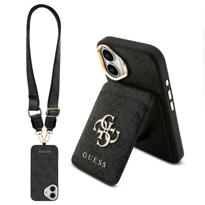 Apple iPhone 17 Kılıf Guess Orjinal Lisanslı M-safe Şarj Özellikli Askılı ve 4G Logo Kartlıklı Kapak - Guess