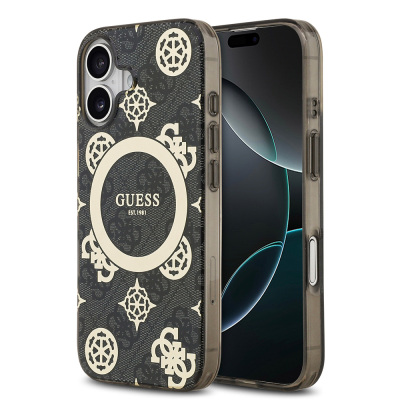 Apple iPhone 17 Kılıf Guess Orjinal Lisanslı M-safe Şarj Özellikli IML Peony ve 4G Desenli Klasik Logolu Kapak - Guess