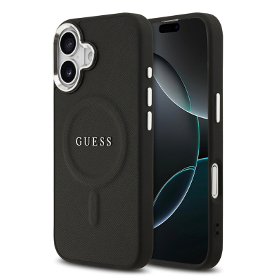 Apple iPhone 17 Kılıf Guess Orjinal Lisanslı M-safe Şarj Özellikli Klasik Yazı Logolu PU Deri Kapak - Guess