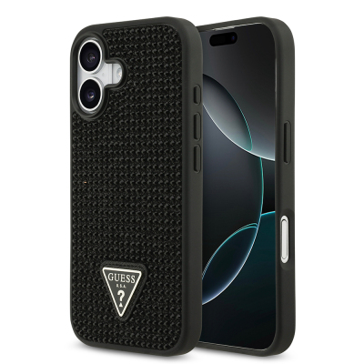 Apple iPhone 17 Kılıf Guess Orjinal Lisanslı Taşlı Arka Yüzey Üçgen Logolu Kapak - Guess