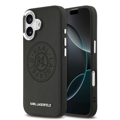 Apple iPhone 17 Kılıf Karl Lagerfeld Orjinal Lisanslı M-safe Şarj Özellikli Delikli Tasarım Metal Logolu PU Deri Kapak - Karl Lagerfeld