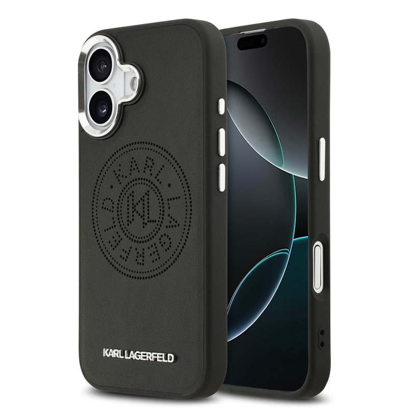 Apple iPhone 17 Kılıf Karl Lagerfeld Orjinal Lisanslı M-safe Şarj Özellikli Delikli Tasarım Metal Logolu PU Deri Kapak - 1