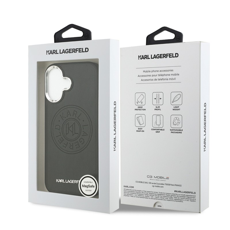 Apple iPhone 17 Kılıf Karl Lagerfeld Orjinal Lisanslı M-safe Şarj Özellikli Delikli Tasarım Metal Logolu PU Deri Kapak - 9