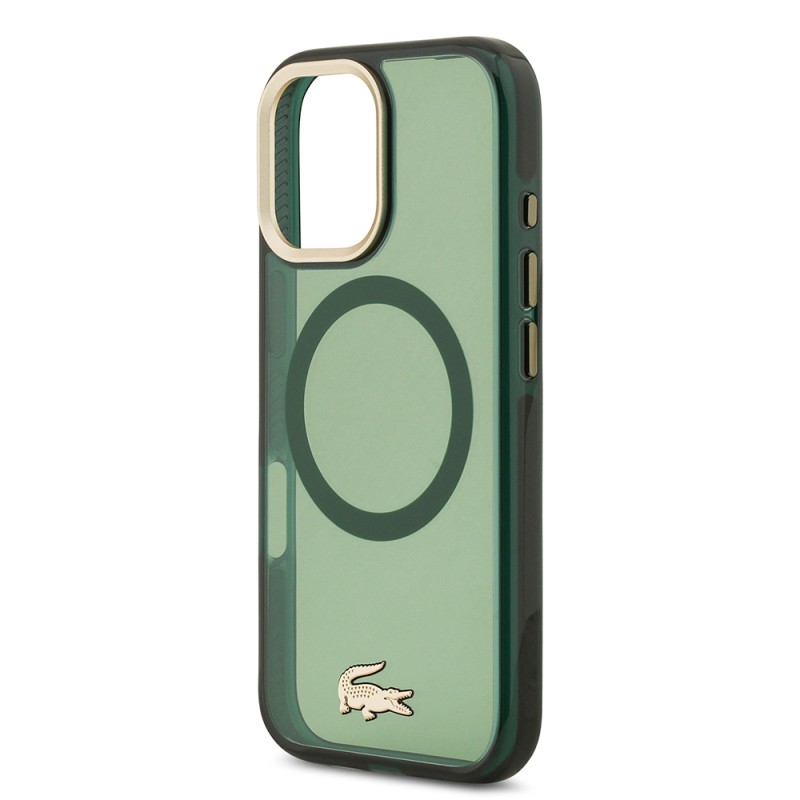 Apple iPhone 17 Kılıf Lacoste Orjinal Lisanslı M-safe Şarj Özellikli Gold Timsah Logolu Buzlu Kapak - 9