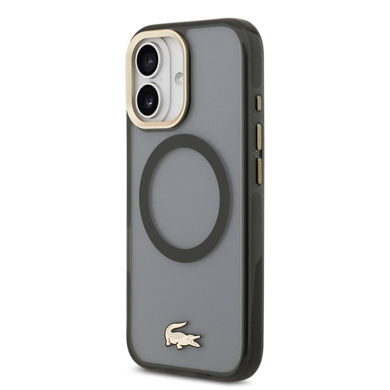 Apple iPhone 17 Kılıf Lacoste Orjinal Lisanslı M-safe Şarj Özellikli Gold Timsah Logolu Buzlu Kapak - 12