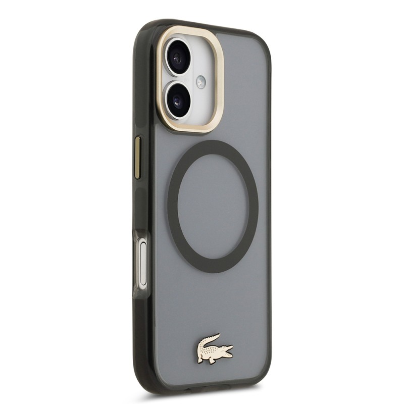Apple iPhone 17 Kılıf Lacoste Orjinal Lisanslı M-safe Şarj Özellikli Gold Timsah Logolu Buzlu Kapak - 14