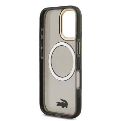Apple iPhone 17 Kılıf Lacoste Orjinal Lisanslı M-safe Şarj Özellikli Gold Timsah Logolu Buzlu Kapak - 17