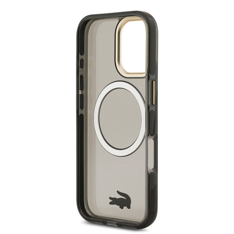 Apple iPhone 17 Kılıf Lacoste Orjinal Lisanslı M-safe Şarj Özellikli Gold Timsah Logolu Buzlu Kapak - 17