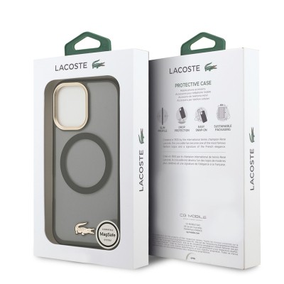 Apple iPhone 17 Kılıf Lacoste Orjinal Lisanslı M-safe Şarj Özellikli Gold Timsah Logolu Buzlu Kapak - 18