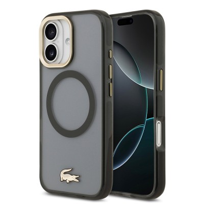 Apple iPhone 17 Kılıf Lacoste Orjinal Lisanslı M-safe Şarj Özellikli Gold Timsah Logolu Buzlu Kapak - 3