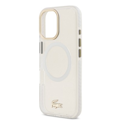 Apple iPhone 17 Kılıf Lacoste Orjinal Lisanslı M-safe Şarj Özellikli Gold Timsah Logolu Buzlu Kapak - 23