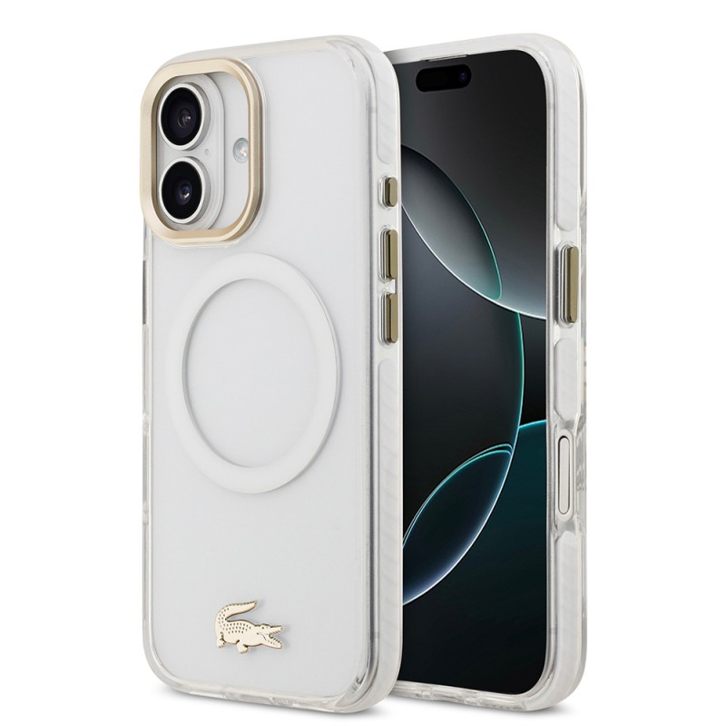 Apple iPhone 17 Kılıf Lacoste Orjinal Lisanslı M-safe Şarj Özellikli Gold Timsah Logolu Buzlu Kapak - 4