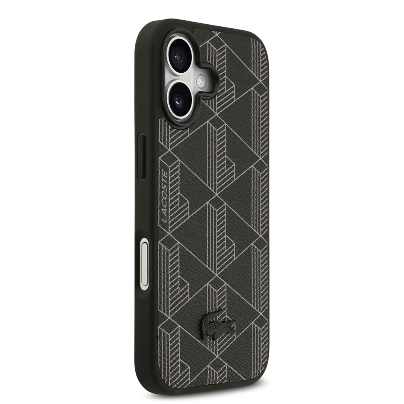 Apple iPhone 17 Kılıf Lacoste Orjinal Lisanslı M-safe Şarj Özellikli PU Deri Tasarımlı Kartlıklı Karışık Monogram Desenli Kapak - 1