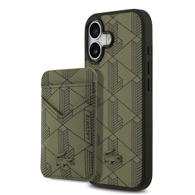 Apple iPhone 17 Kılıf Lacoste Orjinal Lisanslı M-safe Şarj Özellikli PU Deri Tasarımlı Kartlıklı Karışık Monogram Desenli Kapak - 3