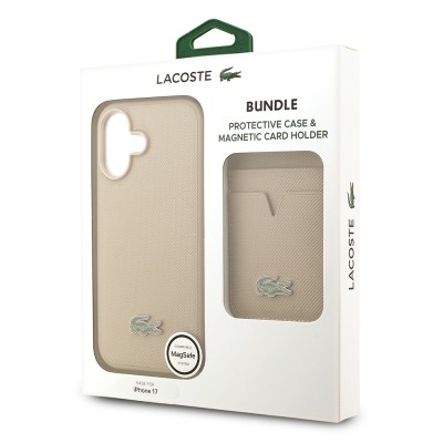 Apple iPhone 17 Kılıf Lacoste Orjinal Lisanslı M-safe Şarj Özellikli PU Pike Desenli Metal Logolu Kartlıklı Kapak - 43