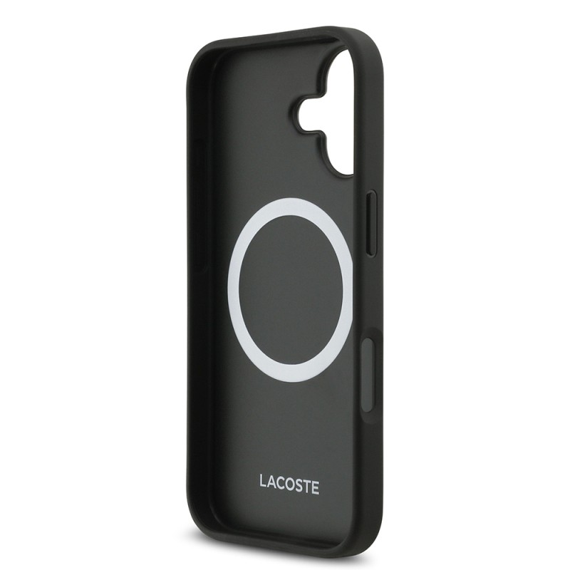 Apple iPhone 17 Kılıf Lacoste Orjinal Lisanslı M-safe Şarj Özellikli PU Pike Desenli Metal Logolu Kartlıklı Kapak - 19