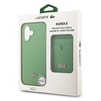 Apple iPhone 17 Kılıf Lacoste Orjinal Lisanslı M-safe Şarj Özellikli PU Pike Desenli Metal Logolu Kartlıklı Kapak - 46