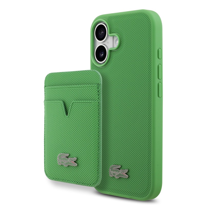 Apple iPhone 17 Kılıf Lacoste Orjinal Lisanslı M-safe Şarj Özellikli PU Pike Desenli Metal Logolu Kartlıklı Kapak - 4