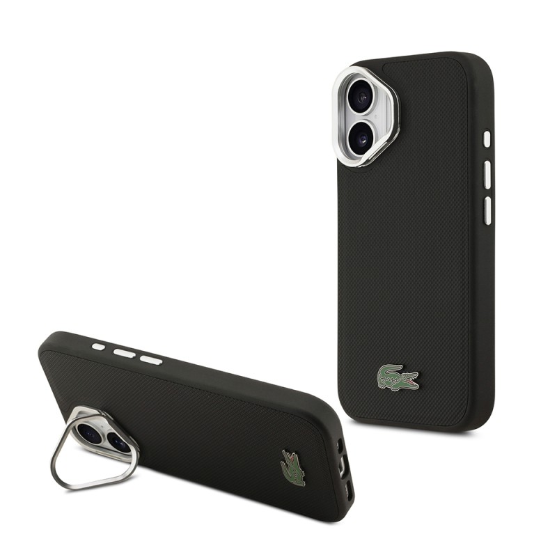 Apple iPhone 17 Kılıf Lacoste Orjinal Lisanslı M-safe Şarj Özellikli PU Pike Desenli Standlı Metal Logolu Kapak - 1