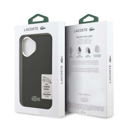 Apple iPhone 17 Kılıf Lacoste Orjinal Lisanslı M-safe Şarj Özellikli PU Pike Desenli Standlı Metal Logolu Kapak - 11