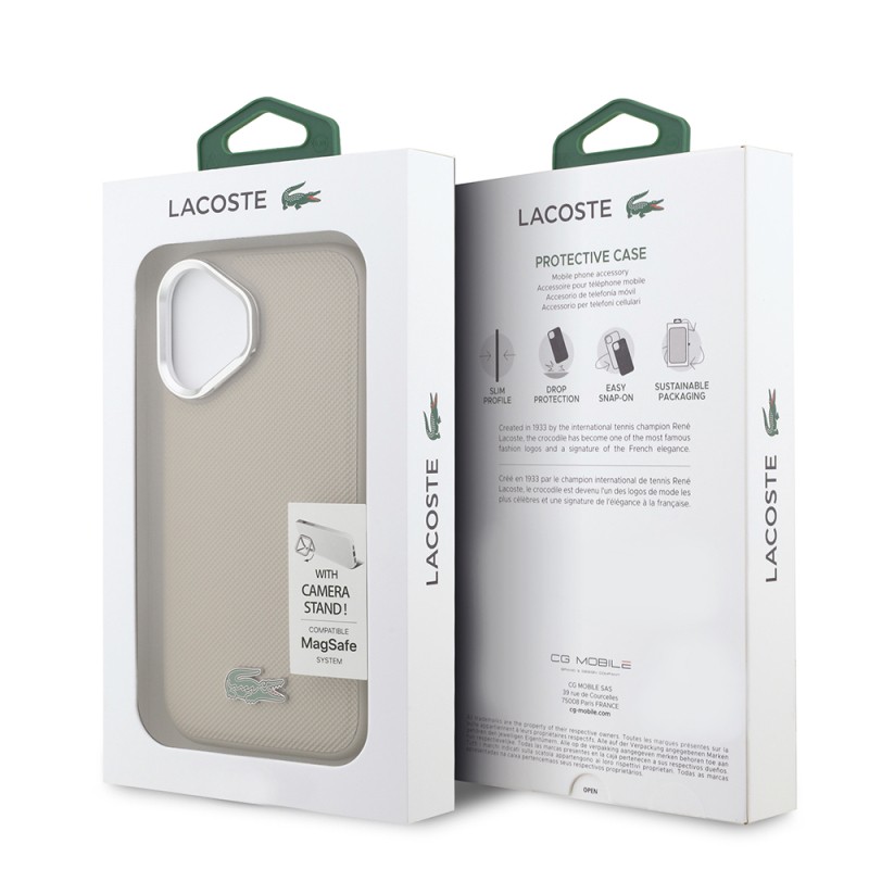 Apple iPhone 17 Kılıf Lacoste Orjinal Lisanslı M-safe Şarj Özellikli PU Pike Desenli Standlı Metal Logolu Kapak - 18