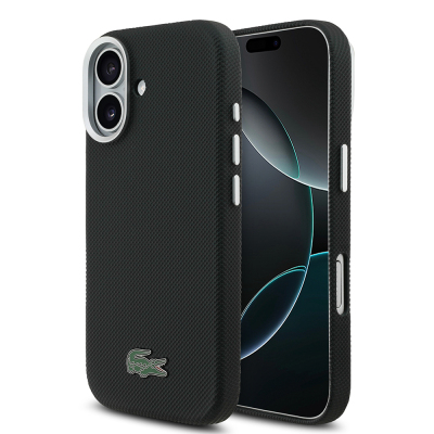 Apple iPhone 17 Kılıf Lacoste Orjinal Lisanslı M-Safe Şarj Özellikli PVC Pike Desenli Arka Yüzey İkonik Timsah Dokuma Logolu Kapak - Lacoste