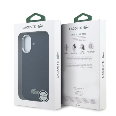 Apple iPhone 17 Kılıf Lacoste Orjinal Lisanslı M-Safe Şarj Özellikli PVC Pike Desenli Arka Yüzey İkonik Timsah Dokuma Logolu Kapak - 24