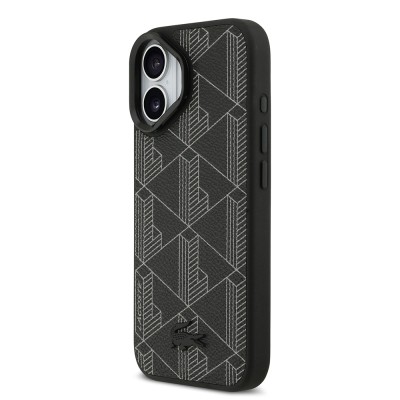 Apple iPhone 17 Kılıf Lacoste Orjinal Lisanslı M-safe Şarj Özellikli Standlı PU Deri Karışık Monogram Desenli Kapak - 3