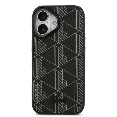 Apple iPhone 17 Kılıf Lacoste Orjinal Lisanslı M-safe Şarj Özellikli Standlı PU Deri Karışık Monogram Desenli Kapak - 4