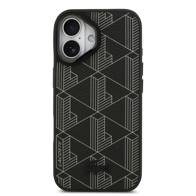 Apple iPhone 17 Kılıf Lacoste Orjinal Lisanslı M-safe Şarj Özellikli Standlı PU Deri Karışık Monogram Desenli Kapak - 4