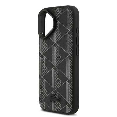 Apple iPhone 17 Kılıf Lacoste Orjinal Lisanslı M-safe Şarj Özellikli Standlı PU Deri Karışık Monogram Desenli Kapak - 7