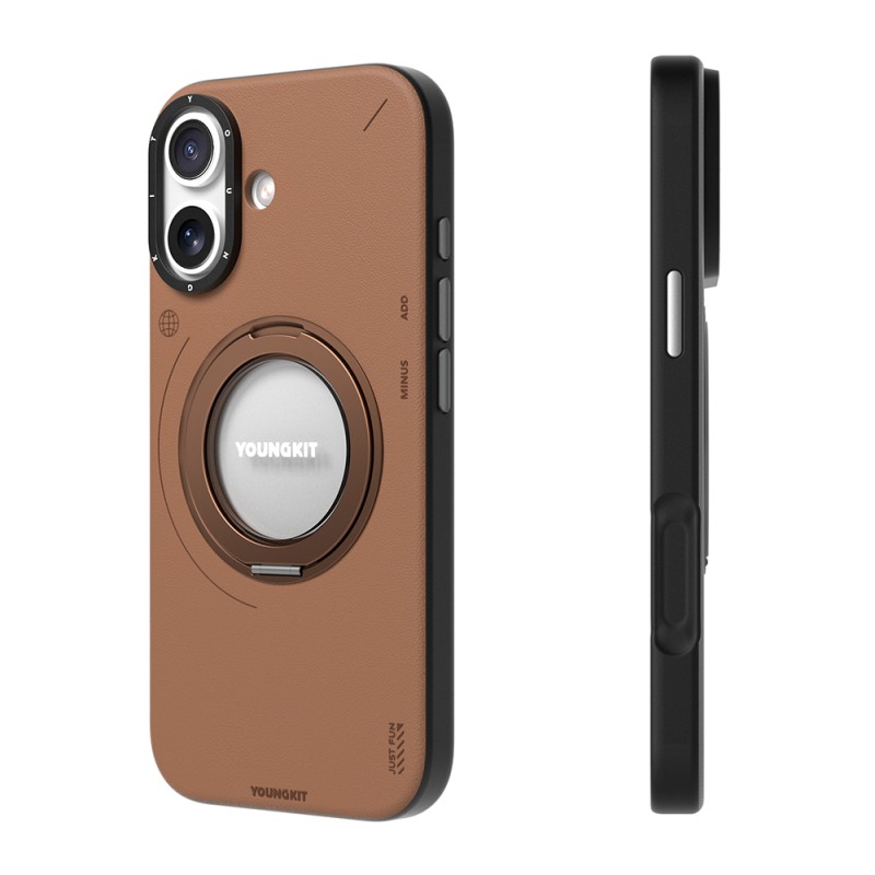 Apple iPhone 17 Kılıf M-safe Şarj Özellikli 360 Derece Standlı Basit Mat Deri Desenli Youngkit Tech Leather Serisi Kapak - 5