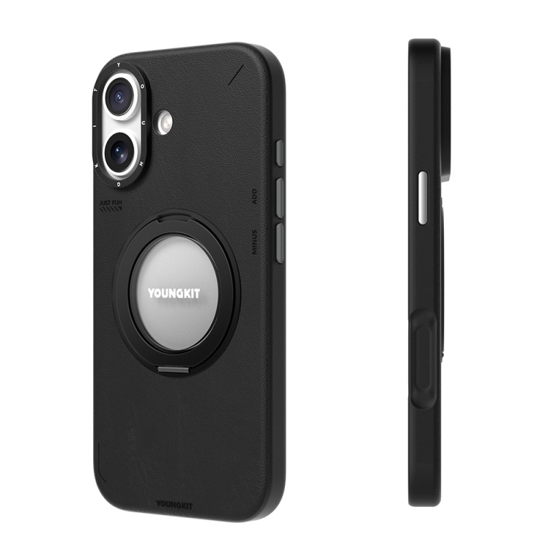 Apple iPhone 17 Kılıf M-safe Şarj Özellikli 360 Derece Standlı Basit Mat Deri Desenli Youngkit Tech Leather Serisi Kapak - 7