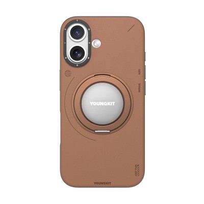 Apple iPhone 17 Kılıf M-safe Şarj Özellikli 360 Derece Standlı Basit Mat Deri Desenli Youngkit Tech Leather Serisi Kapak - 2