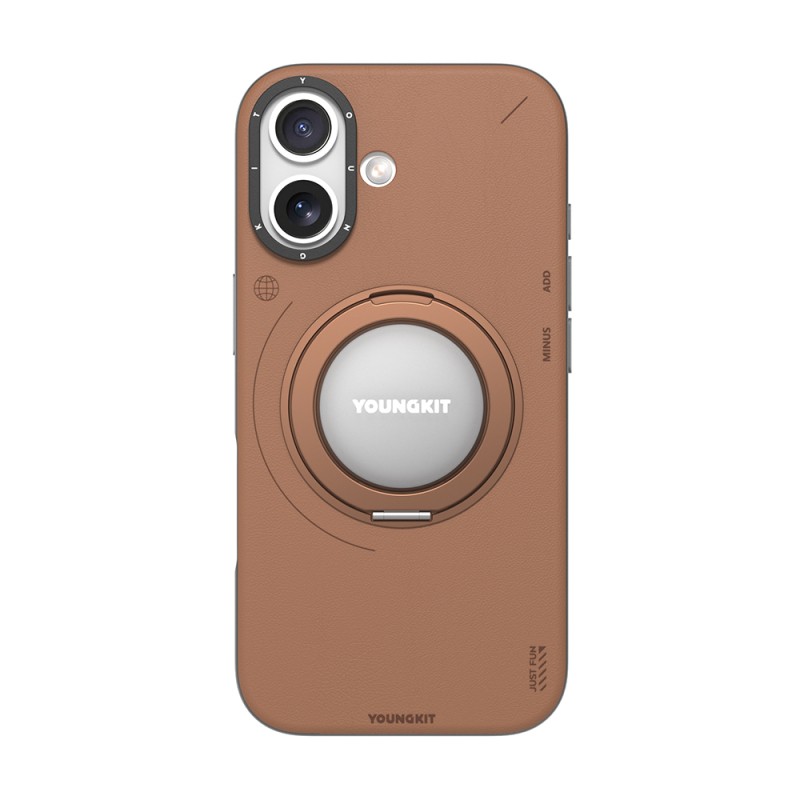 Apple iPhone 17 Kılıf M-safe Şarj Özellikli 360 Derece Standlı Basit Mat Deri Desenli Youngkit Tech Leather Serisi Kapak - 2