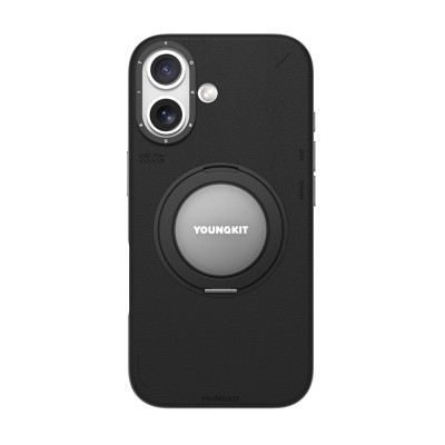 Apple iPhone 17 Kılıf M-safe Şarj Özellikli 360 Derece Standlı Basit Mat Deri Desenli Youngkit Tech Leather Serisi Kapak - 4