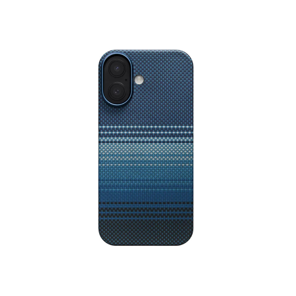Apple iPhone 17 Kılıf M-safe Şarj Özellikli Aramid Karbon Fiber Pitaka Tactile Woven Sunset-Moonrise Serisi Kapak - Mavi