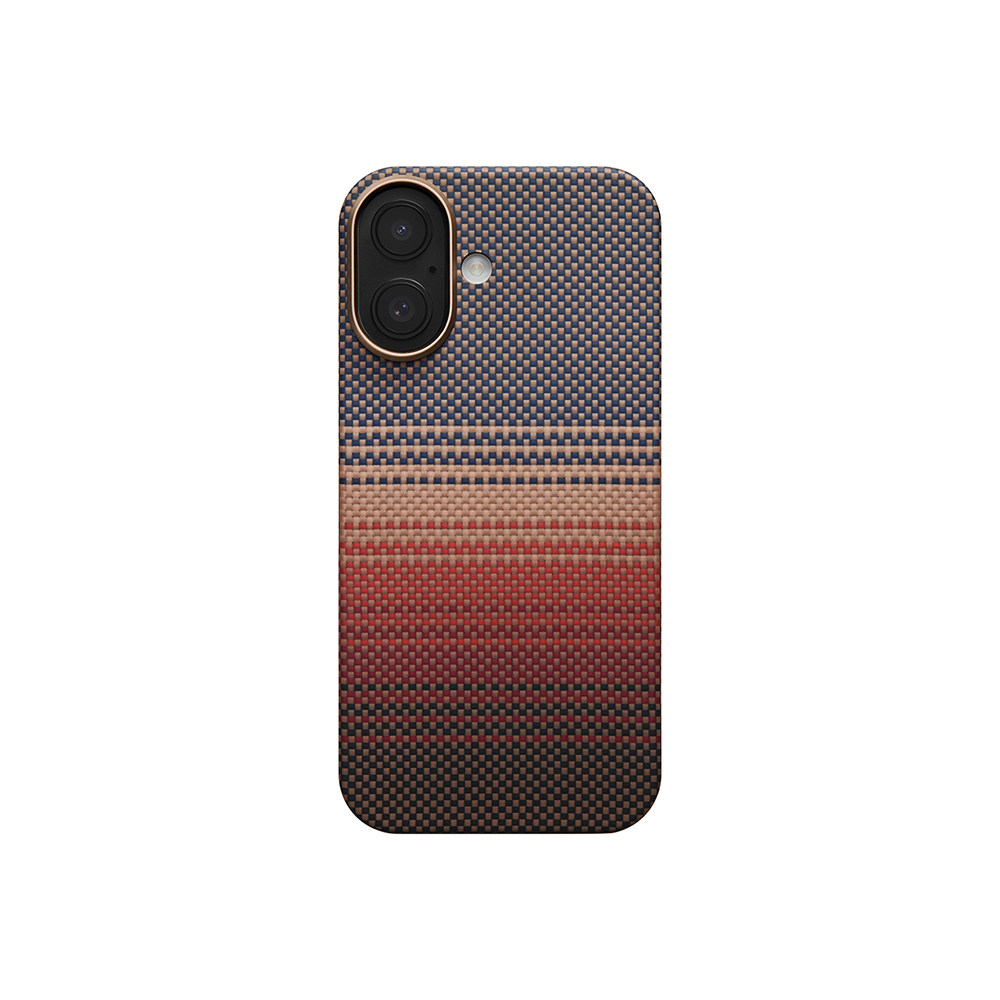 Apple iPhone 17 Kılıf M-safe Şarj Özellikli Aramid Karbon Fiber Pitaka Tactile Woven Sunset-Moonrise Serisi Kapak - Kahverengi