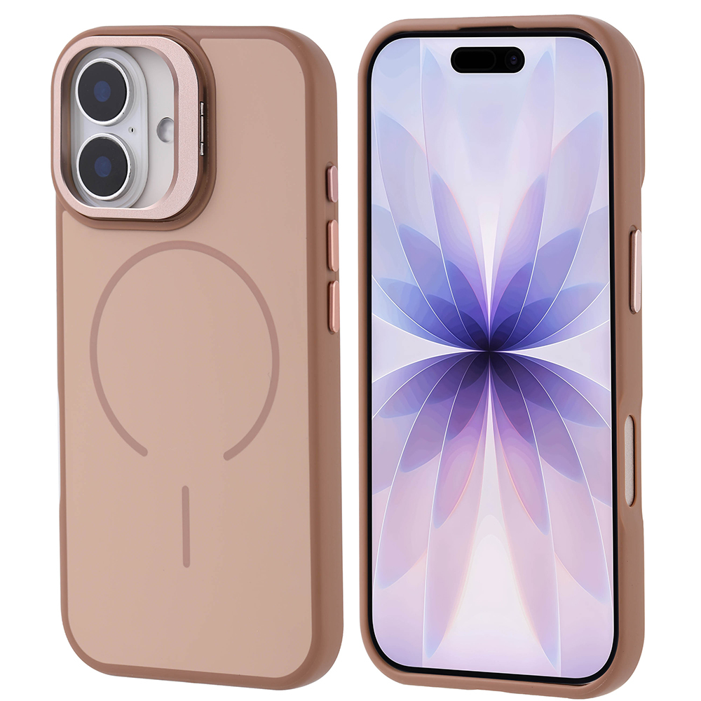 iPhone 17 Kılıf M-safe Şarj Özellikli Kamera Standlı Zore Notron Kapak - Gold