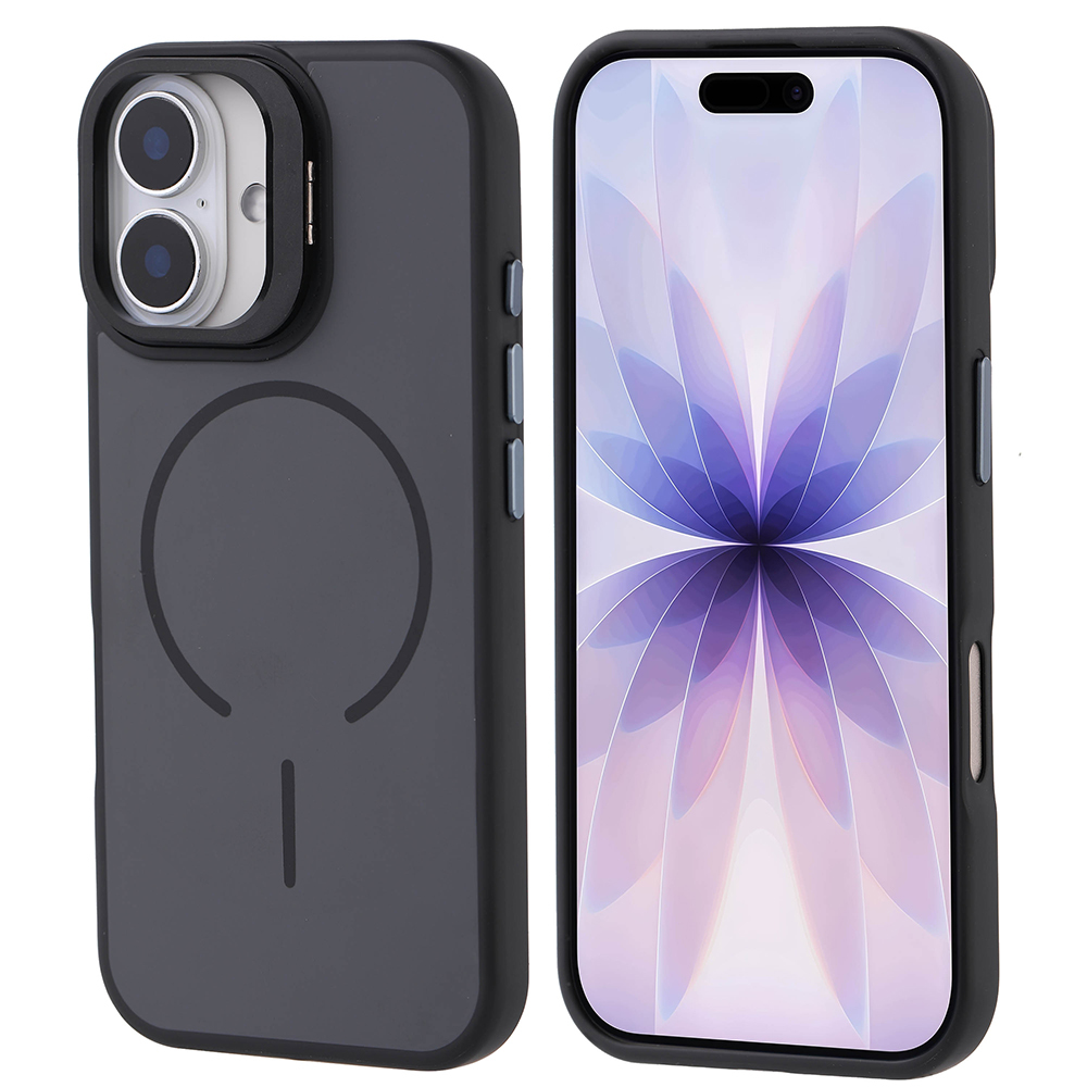iPhone 17 Kılıf M-safe Şarj Özellikli Kamera Standlı Zore Notron Kapak - Siyah