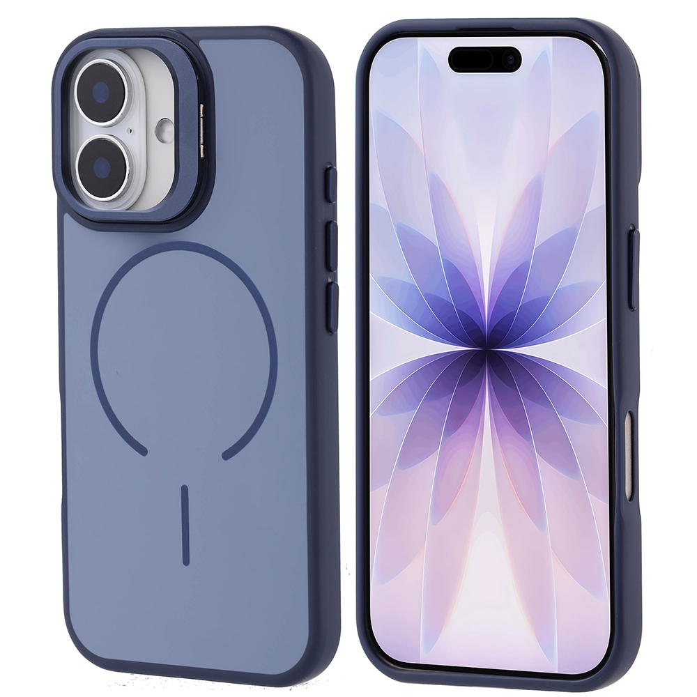 iPhone 17 Kılıf M-safe Şarj Özellikli Kamera Standlı Zore Notron Kapak - Lacivert