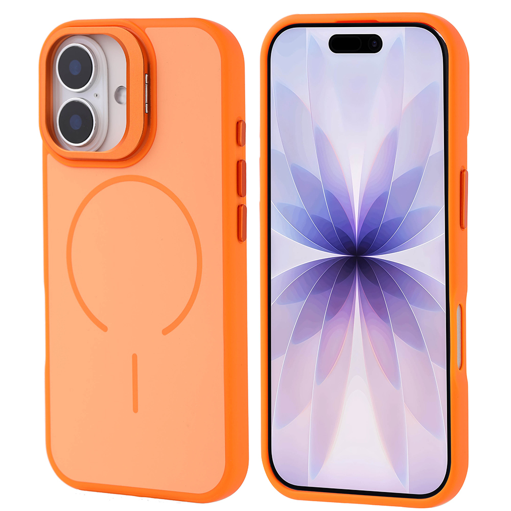 iPhone 17 Kılıf M-safe Şarj Özellikli Kamera Standlı Zore Notron Kapak - Turuncu