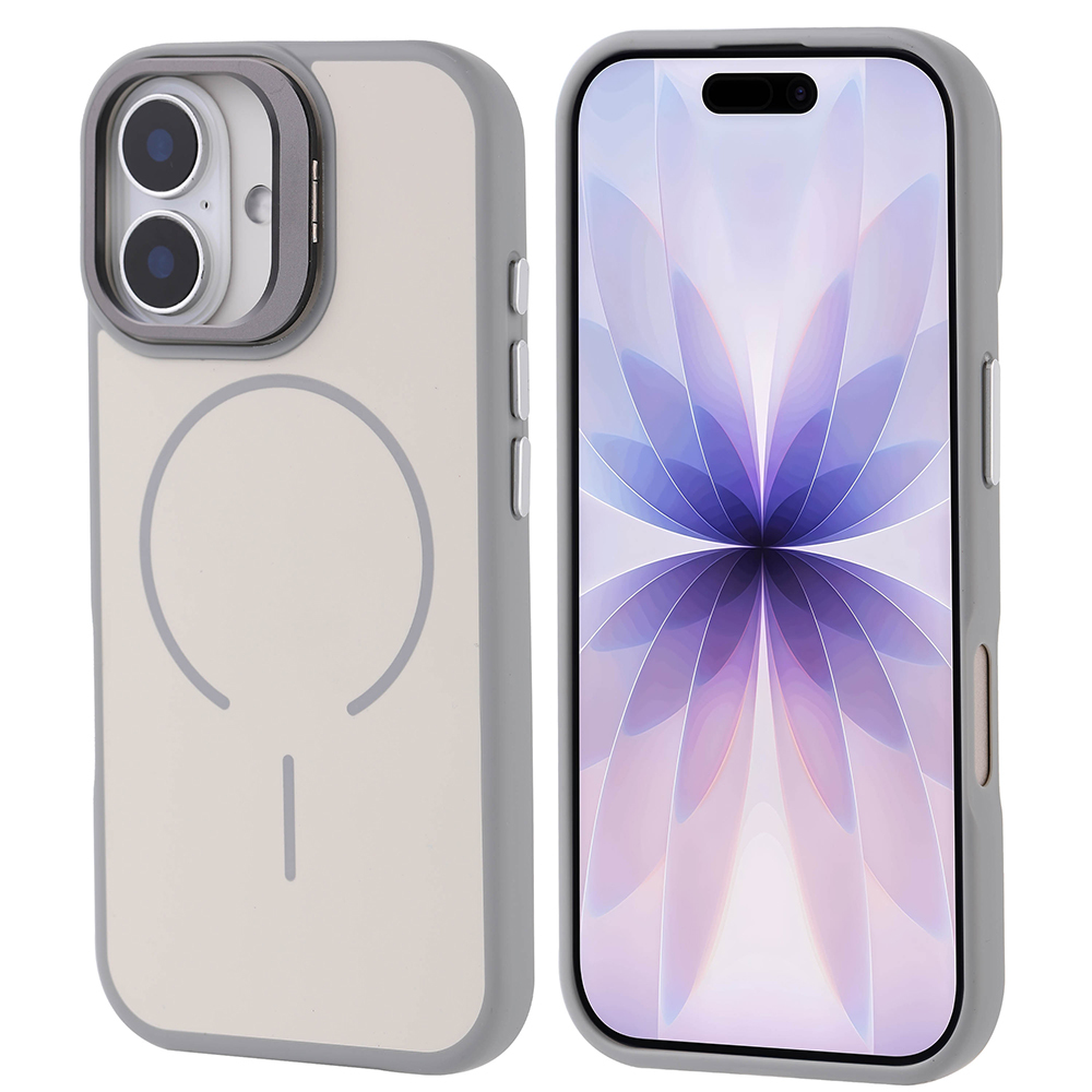 iPhone 17 Kılıf M-safe Şarj Özellikli Kamera Standlı Zore Notron Kapak - Gri