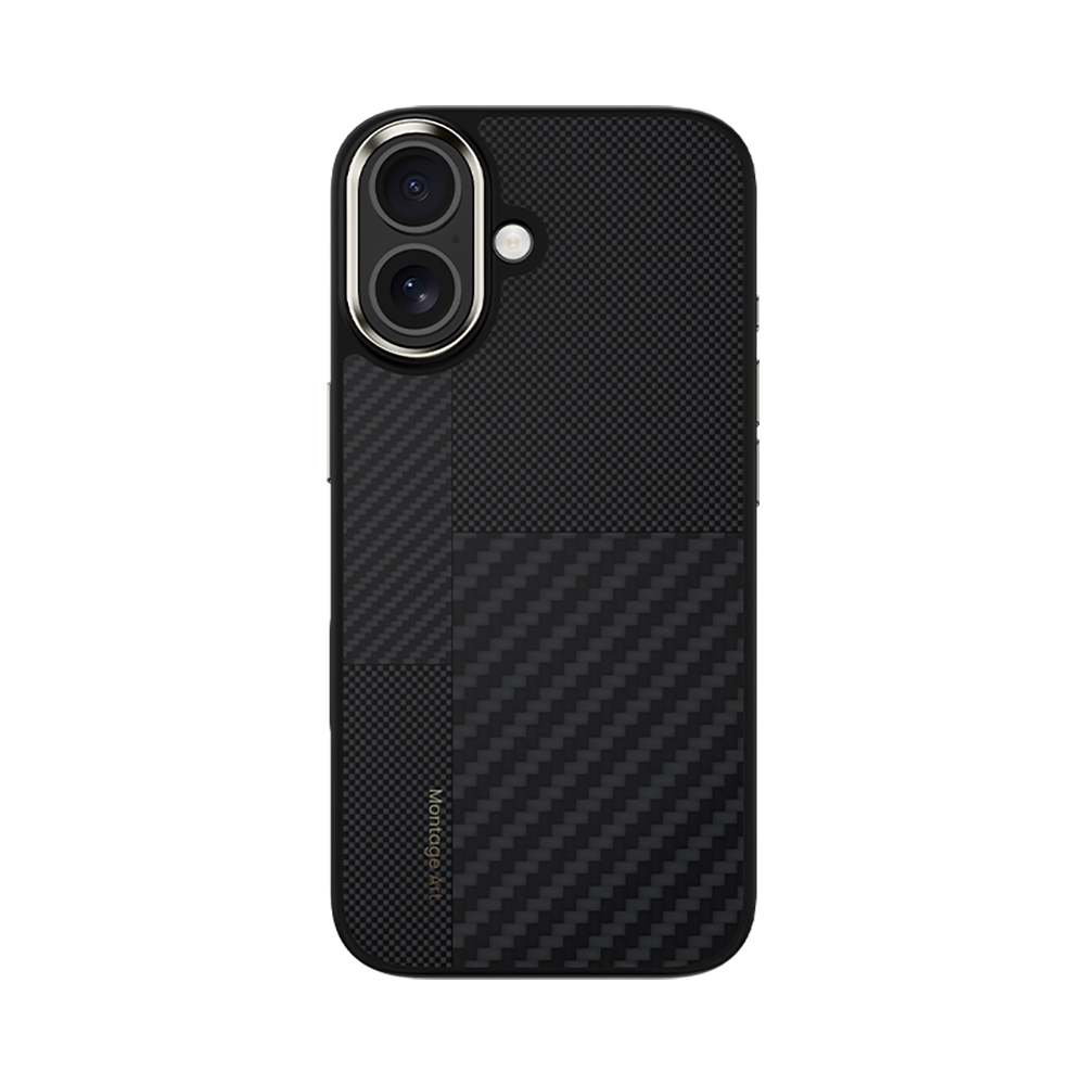 Apple iPhone 17 Kılıf M-safe Şarj Özellikli Karbon Fiber Benks Montage Hybrid ArmorPro Kevlar Kapak - Siyah