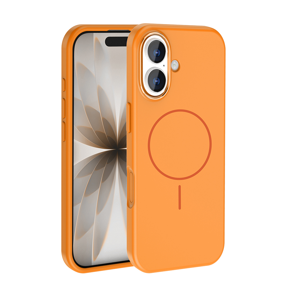 iPhone 17 Kılıf M-Safe Şarj Özellikli Metal Kamera Çerçeveli NXXA Edi Silikon Kapak - Turuncu