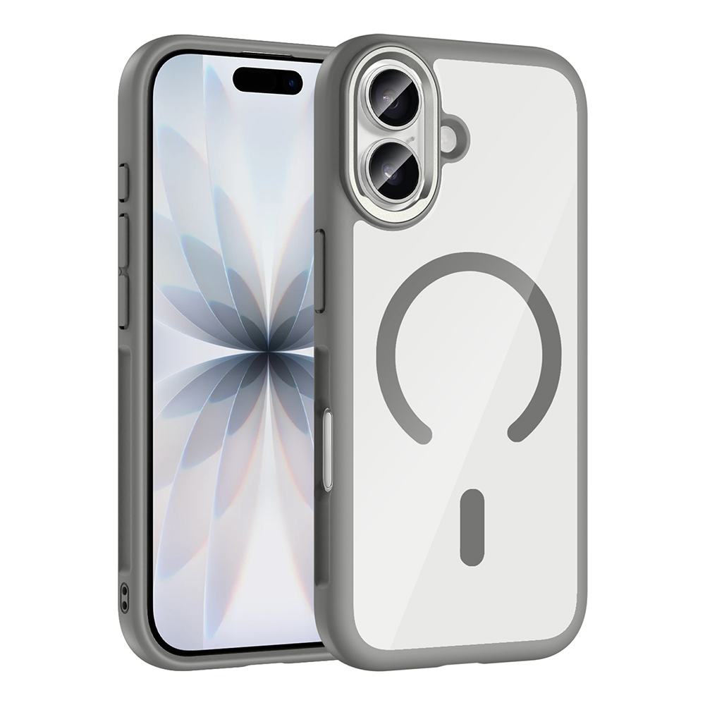 iPhone 17 Kılıf M-Safe Şarj Özellikli Metal Kamera Çerçeveli Zore Tiko Kapak - Gri