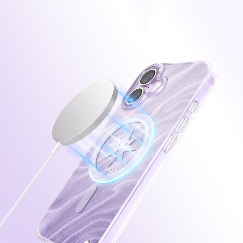 Apple iPhone 17 Kılıf M-Safe Şarj Özellikli Orjinal Swarovski Taşlı Zore Paris Rovix Sert PC Kapak - 23