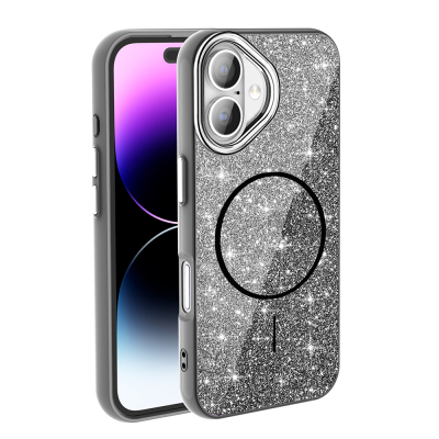 Apple iPhone 17 Kılıf M-safe Şarj Özellikli Parlayan Simli Zore Okso Kapak - Zore