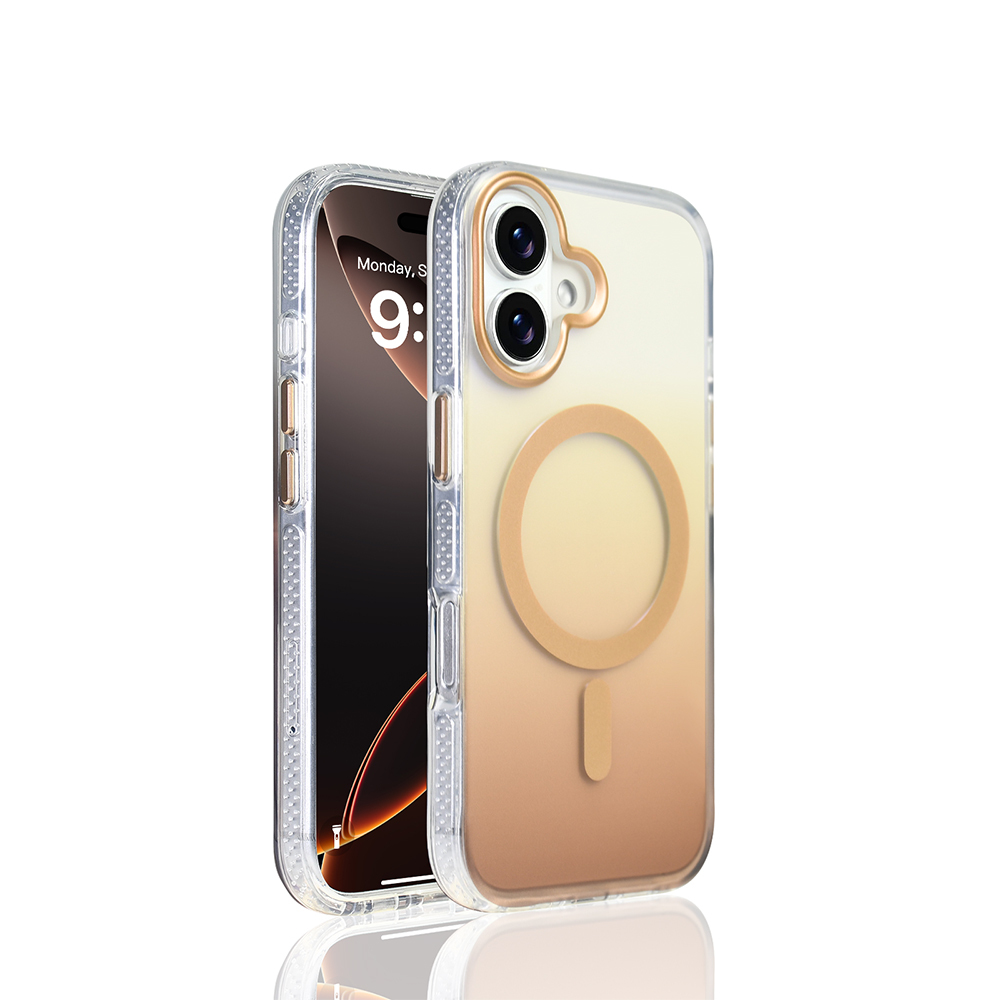 iPhone 17 Kılıf M-safe Şarj Özellikli Transparan Renk Geçişli NXXA Toros Kapak - Gold