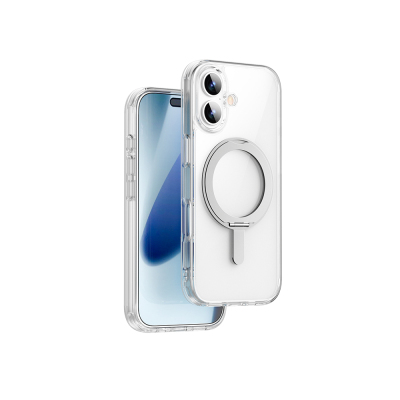 Apple iPhone 17 Kılıf M-safe Şarj Özellikli Wiwu MCC-201 iShield Ultra Serisi Standlı Crystal Sert PC Kapak - Wiwu